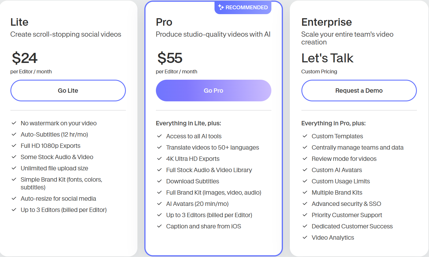 VEED Pricing - Monthly Plan