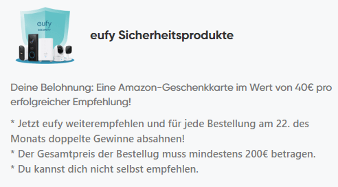 Eufy empfehlen, um Belohnungen zu gewinnen