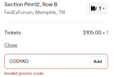 Cody Ko SeatGeek Code Not Valid Now