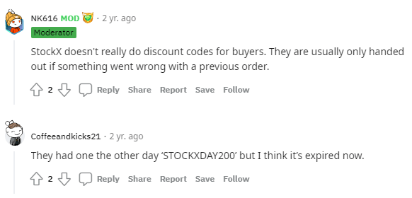 StockX discount code Reddit many years ago