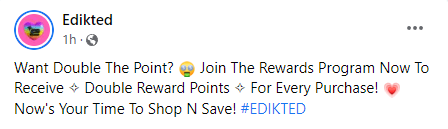 Edikted Double Reward Promo on Facebook