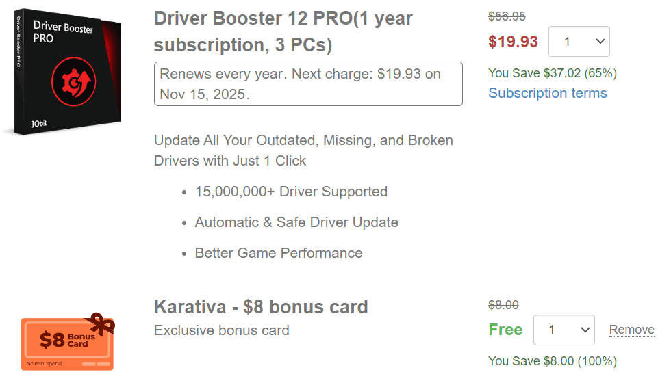 65% Off Driver Booster + A Free $8 Bonus Card