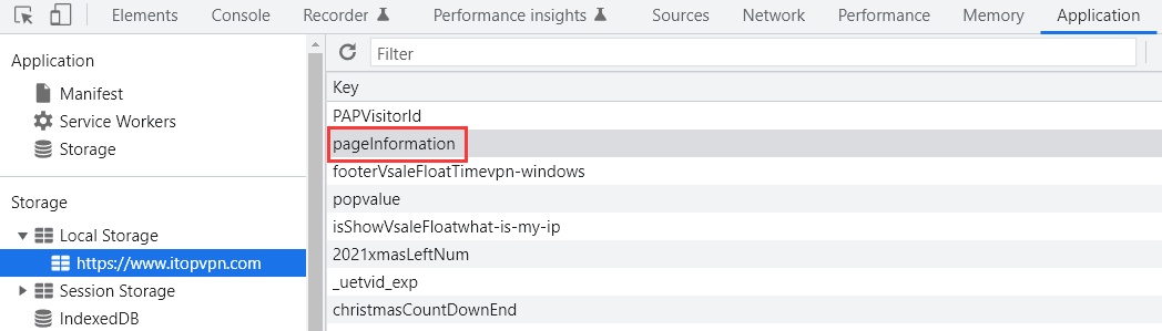 Navigate to the pageInformation key