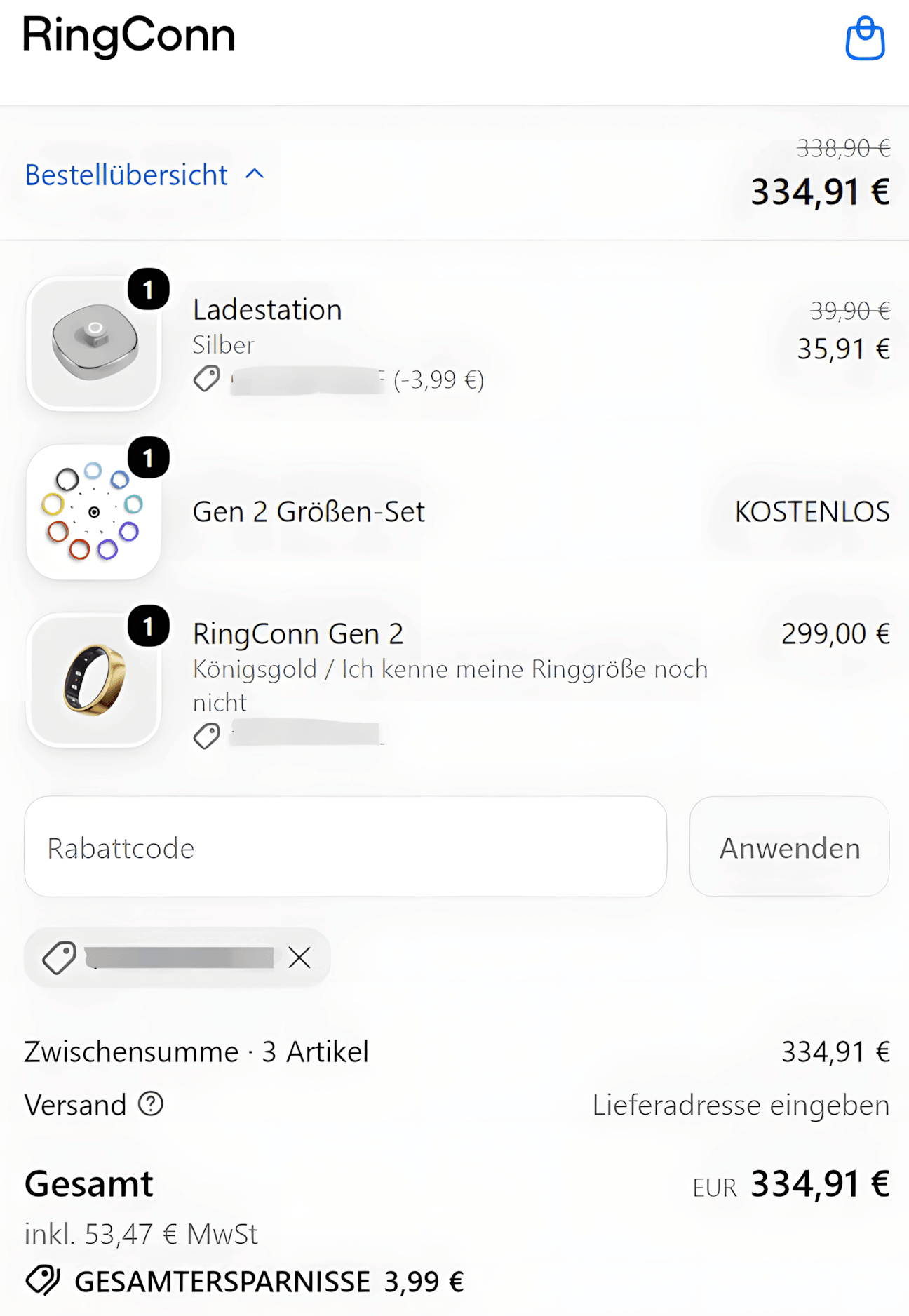 10% Rabatt auf die RingConn Ladestation beim Kauf mit Gen 2 im Checkout verifiziert