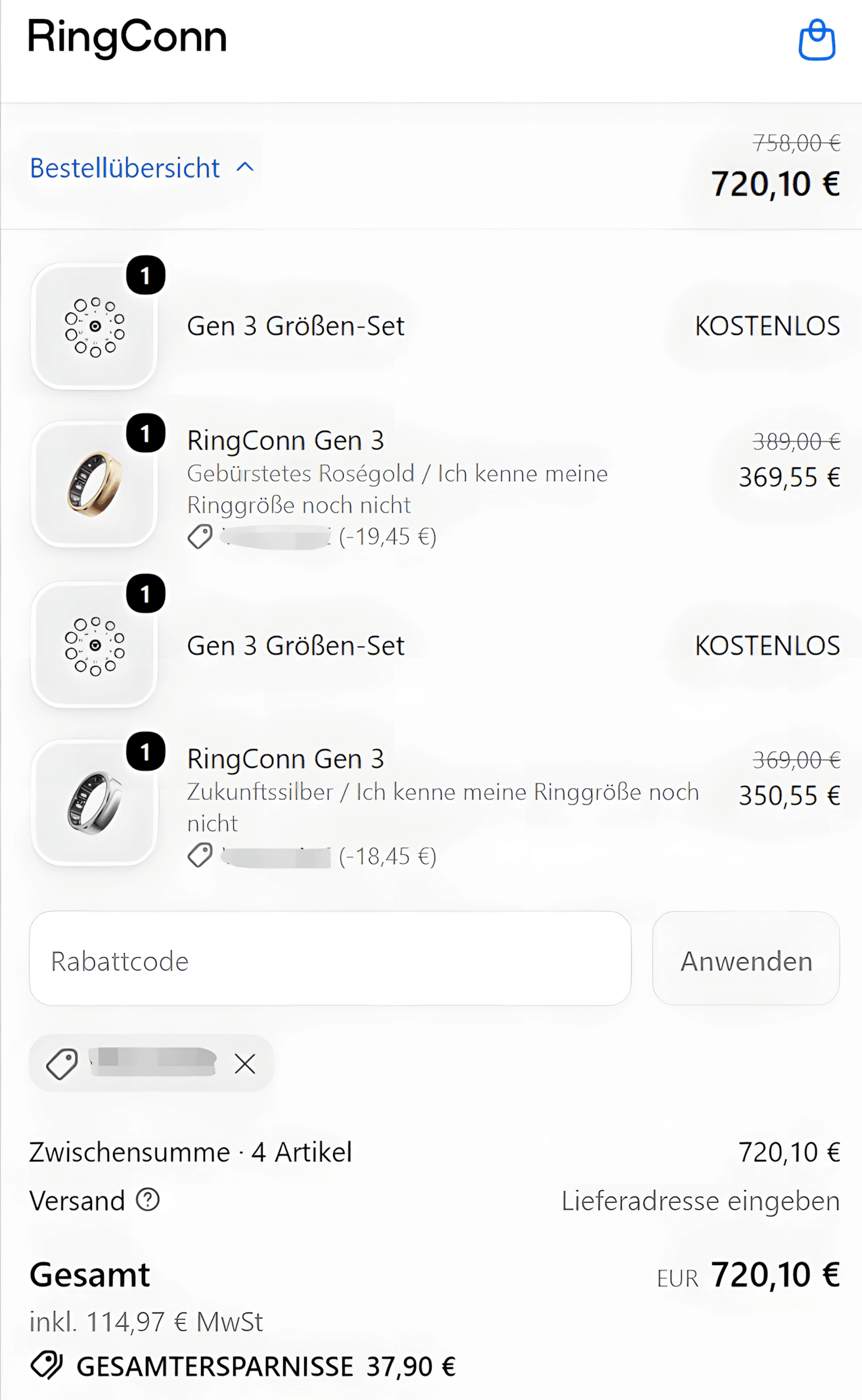 5% RingConn Gen 3 Rabattcode im Checkout erfolgreich verifiziert