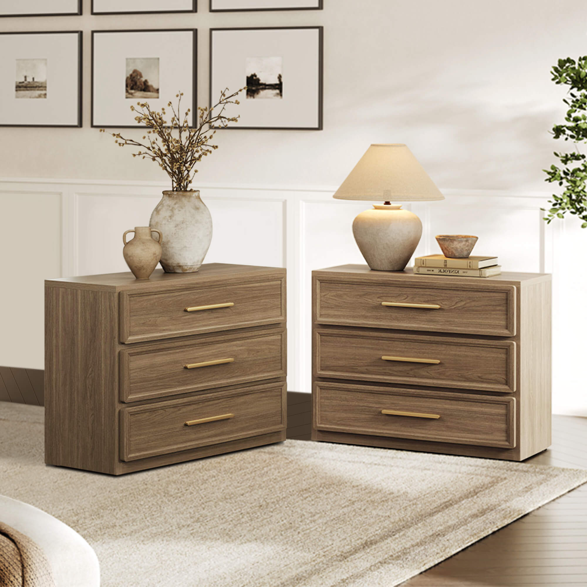 Sicotas Crescent 3-Drawer Nightstand for Bedroom, Set of 2 Sicotas Crescent 3-Drawer Nightstand for Bedroom, Set of 2